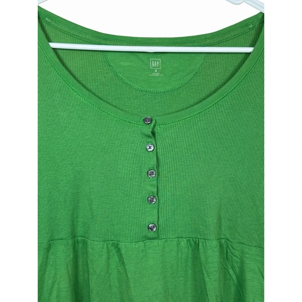 GAP Y2K Scoop Neck Babydoll Top Green‎ Ribbed Cotton Modal Women's S Henley - Picture 3 of 12